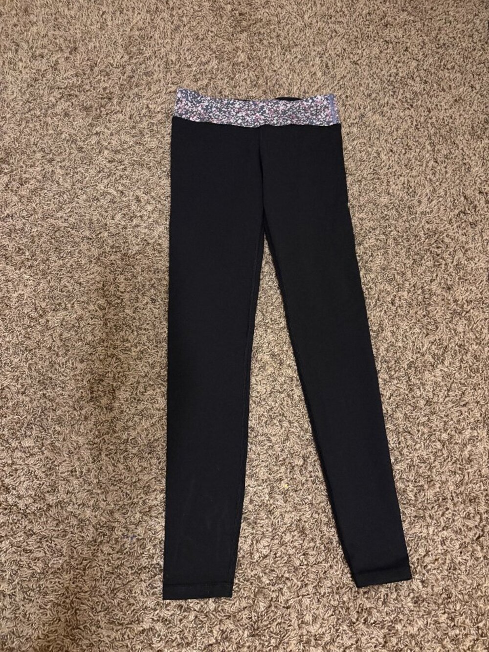 Ivivva by LuLuLemon Reversible Leggings 12 Solid Black Printed Waistband Casual